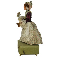 Vintage Automaton Figure of a Standing Girl Holding Flowers Playing Music