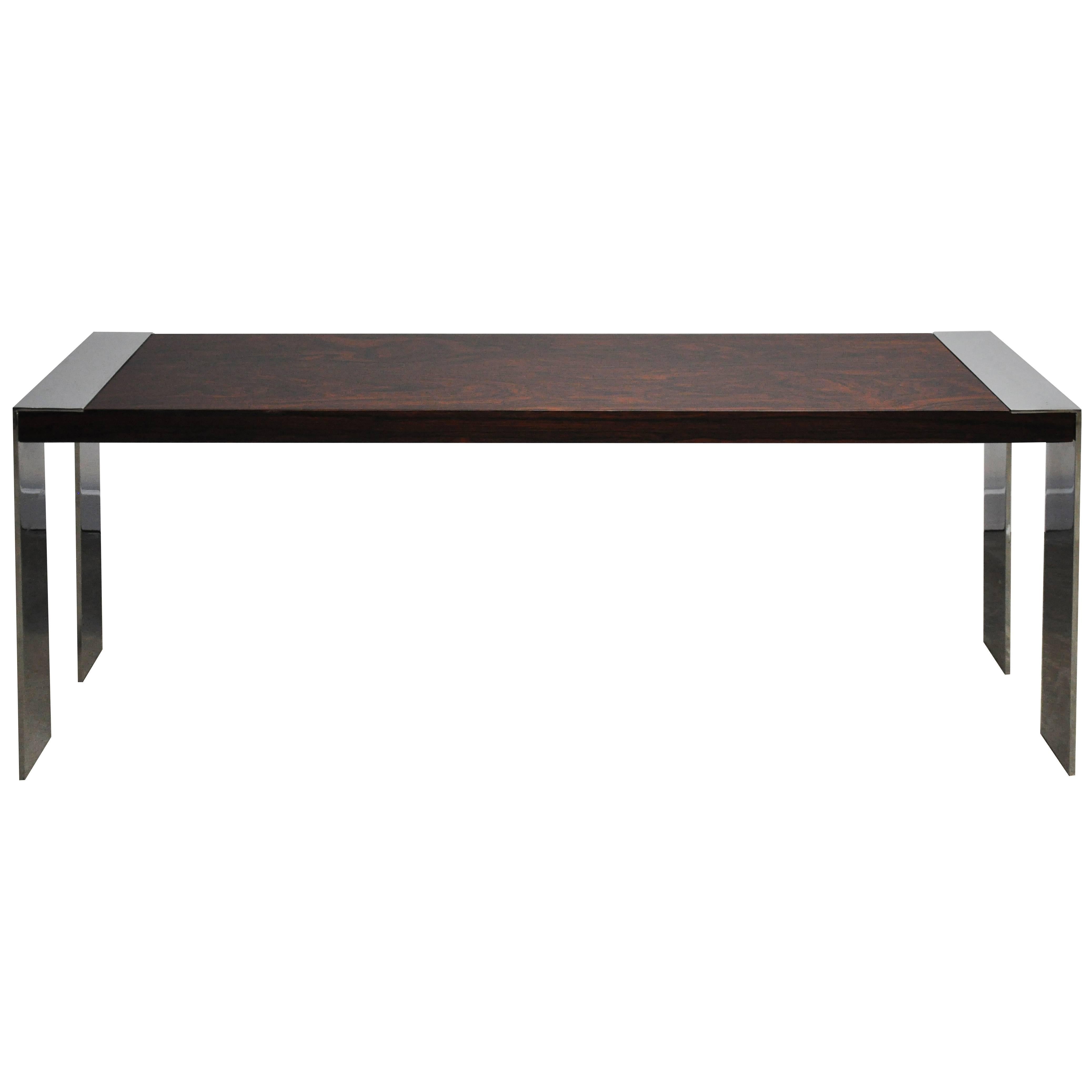 Rosewood and stainless steel console, circa 1960s. Fully restored and refinished.