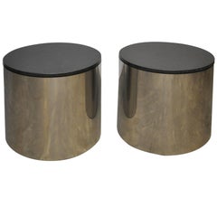 Vintage Paul Mayan Stainless and Black Granite Side Tables