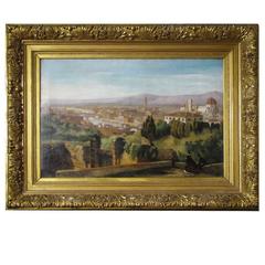 19th Century Italian Landscape Depicting Florence Dated and Signed in Gilt Frame
