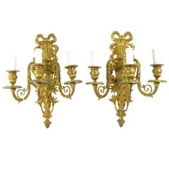 18th Century Italian Neoclassical Gilt Bronze Sconces with Three Arms