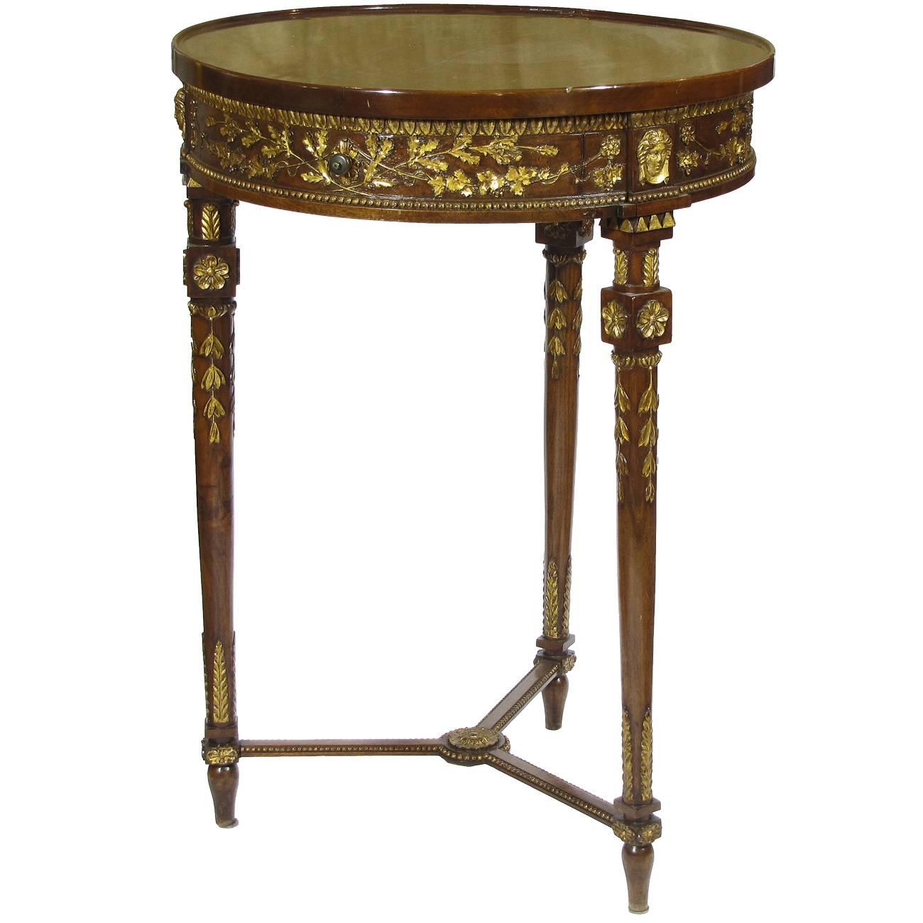Mid-19th Century Solid Walnut Louis XVI Carved and Leaf Gilded Table