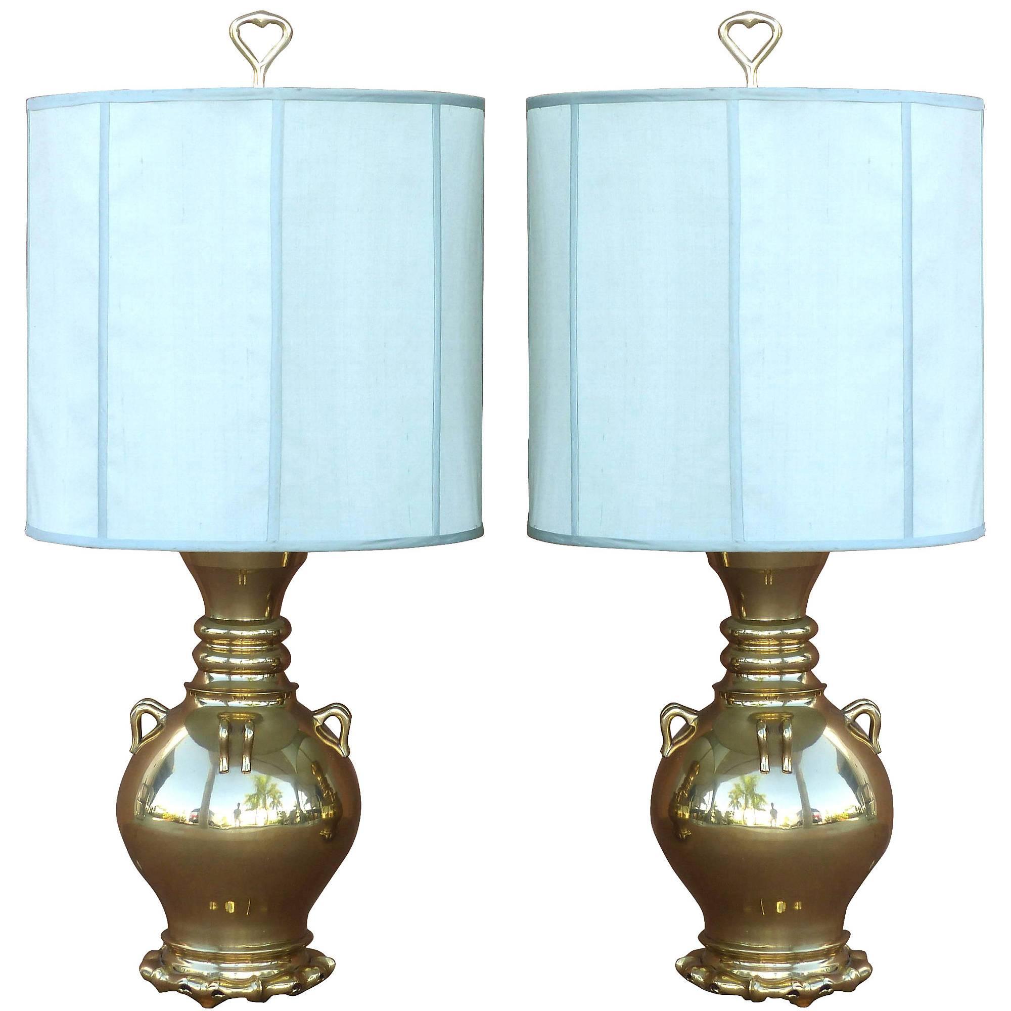 Mid-Century Modern Marbro Brass Vessel Form Table Lamps
