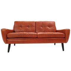 Danish Skipper Mobler Tan Brown Leather Two-Seat Sofa, Midcentury, 1960s Danish Skipper Mobler Tan Brown Leather Two-Seat Sofa, Midcentury, 1960s