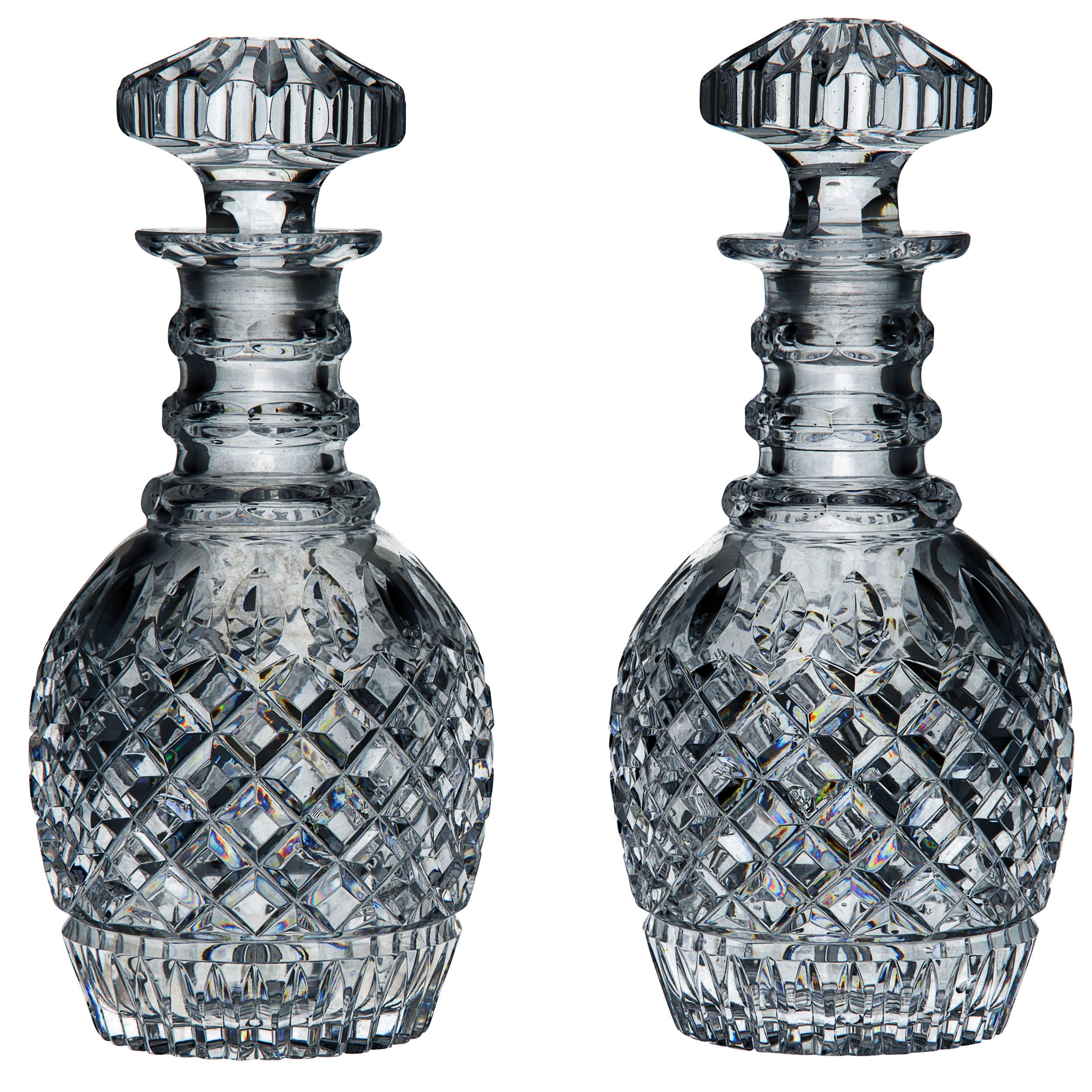 Pair of Victorian Glass Blown-Molded English Barrel-Shaped Spirit Decanters For Sale
