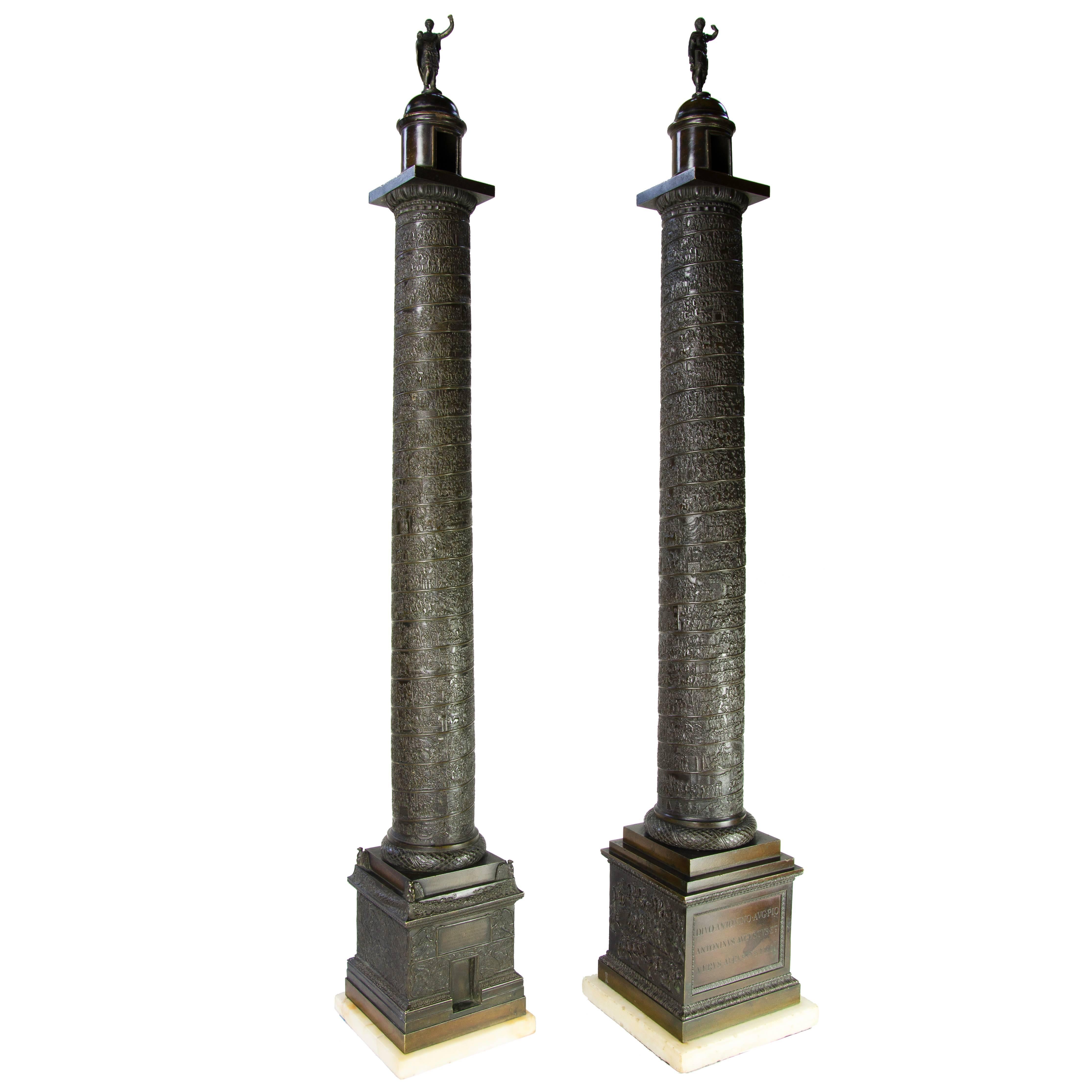 Pair of 34" Bronze Trajan's & Marcus Aurelius' Column Models, circa 1820, Rome For Sale