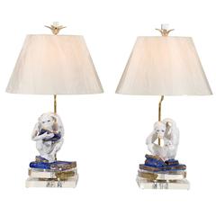 Scholary Pair of Vintage Italian Monkey Sculptures as Custom Lamps