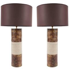 Pair of Lamps in Meson Gucci Style, Ceramic Brawn with Rope, circa 1970