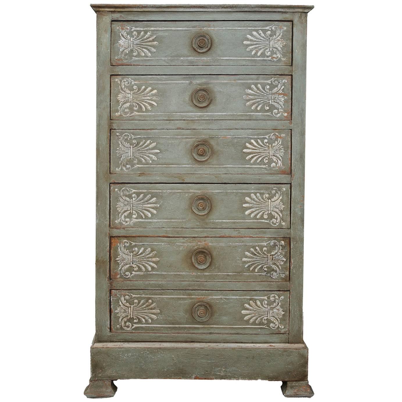 French Empire Style, Seven-Drawer Painted Oak Chest of Drawers, circa 1830 For Sale