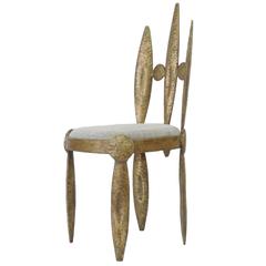 Brutalist Hammered Metal and Gold Gilt Chair by Nicolas Blandin