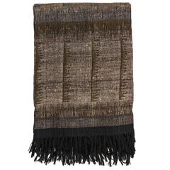 Indian Handwoven Throw in Brown, Black, Gray and Beige. Wool and Raw Silk.