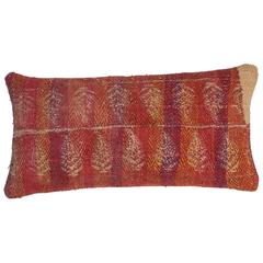 Vintage Banjara Overstitch Pillow, Kantha Stitching over Block Print