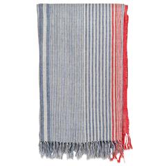 Indian Handwoven Throw, Blue, Red and White. Linen.