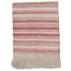 Indian Handwoven Throw. Red and Ivory.  Linen.