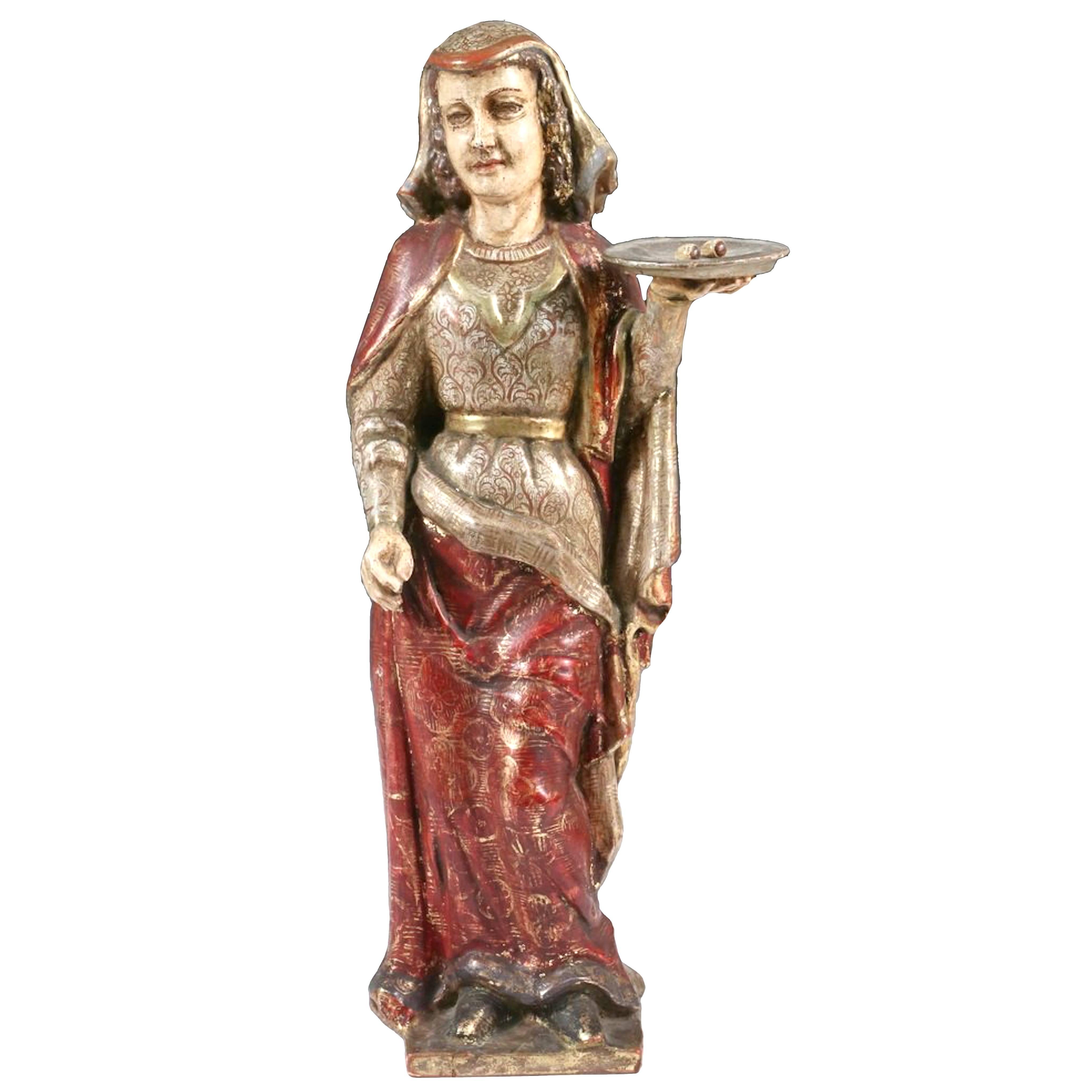 "Saint Lucia" Early 19th Century Santos Figure Polychromed Mexico For Sale