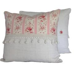 19th Century Pair of French Floral and Homespun Linen Pillows with Tassels