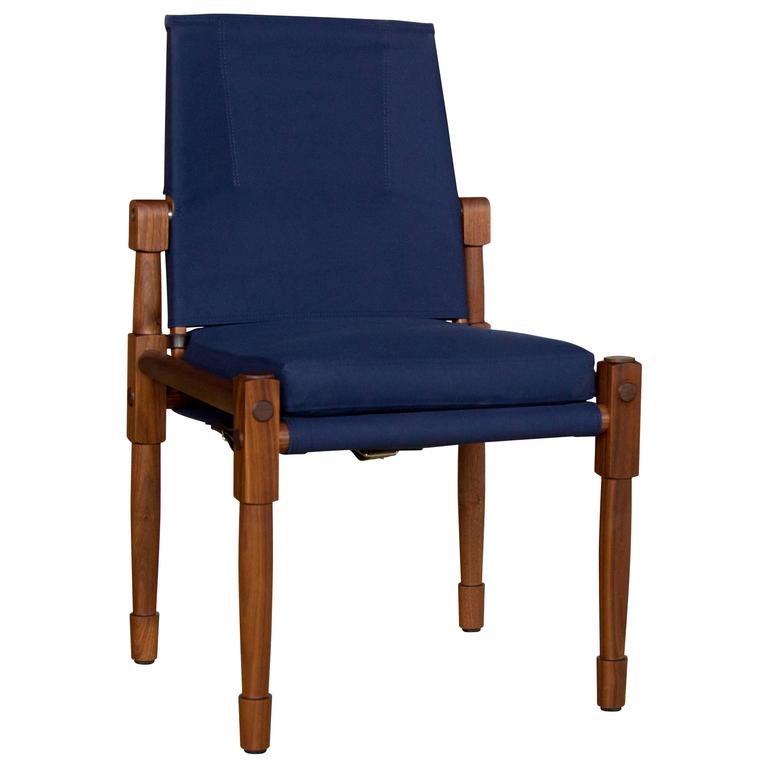 Walnut Armless Chatwin Dining Chair or Side Chair with Navy Canvas