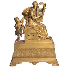 French Empire Figural Gilt Bronze Clock, circa 1820