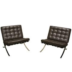 Pair of Brown Leather Barcelona Chairs