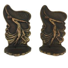 Bronze Art Deco Dancing Flapper Bookends by Drucklieb 1