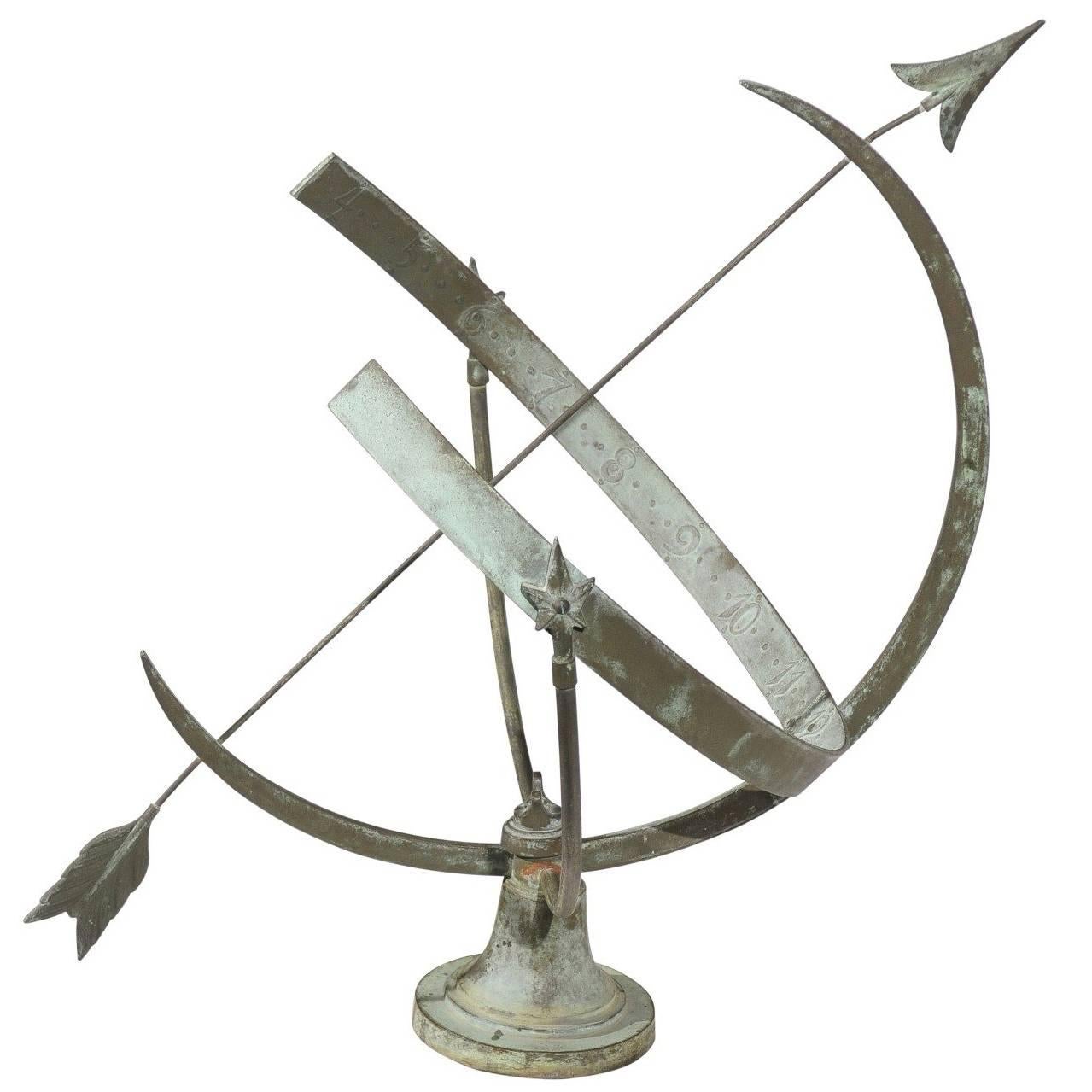 Early 20th Century Metal Armillary Sphere Sundial with Arrow