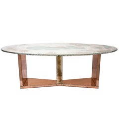 Butterfly Dining Table Wood Base Coated Silvered Glass and Silver Glass Top