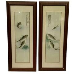 Vintage Pair of Chinese Export Porcelain Framed Plaques
