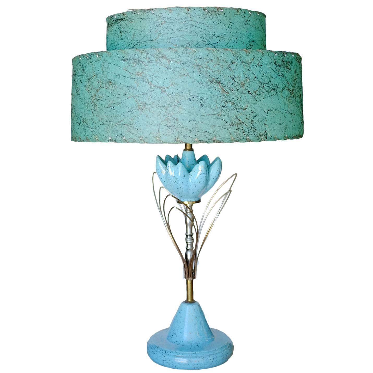 Ceramic Sculptural Lotus Table lamp with Whipstitch Shade