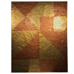 Giant Mixed-Metal Wall Sculpture with Brass and Copper Geometric Shapes