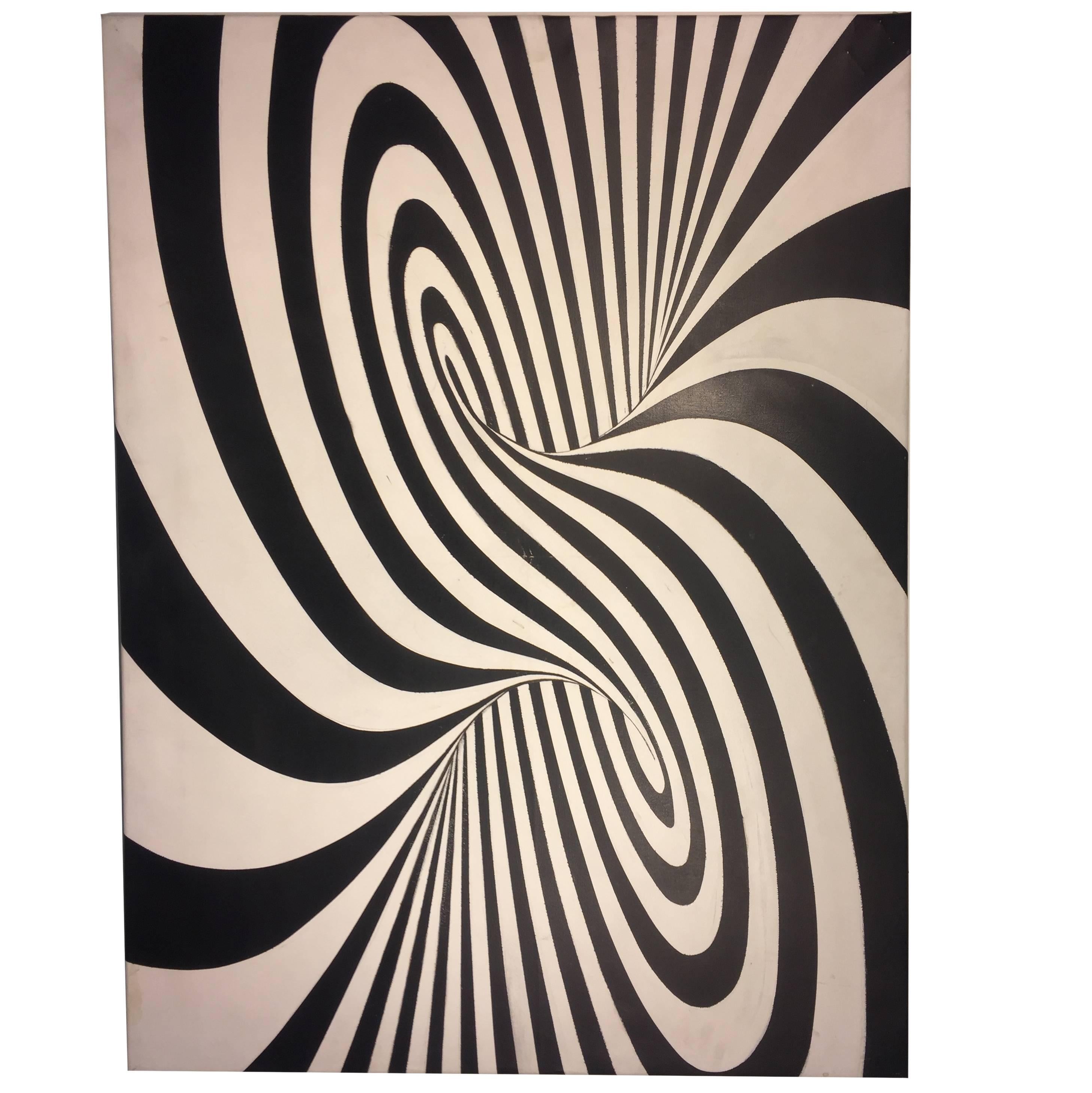 Dramatic Op Art Zebra Pattern Painting in the Manner of Victor Vasarely For Sale