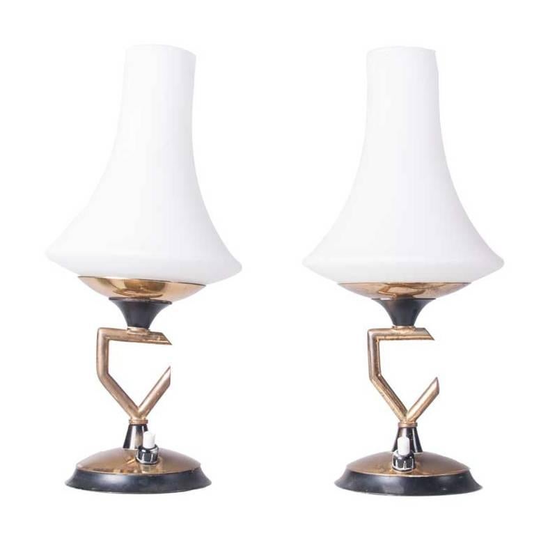 1950s Glass and Brass Table Lamp Attributed to Stilnovo For Sale