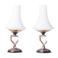 1950s Glass and Brass Table Lamp Attributed to Stilnovo