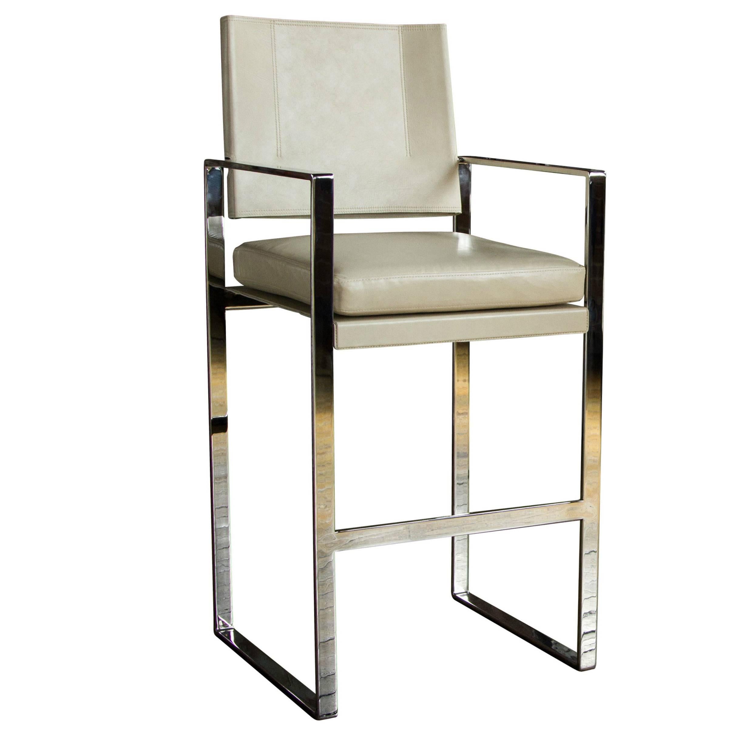 St. Cloud Bar Chair in Polished Steel - handcrafted by Richard Wrightman Design