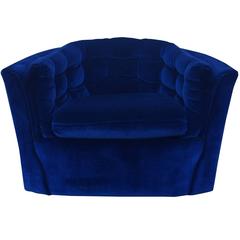 Royal Blue Velvet Mid-Century Modern Swivel Chair