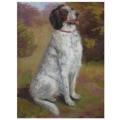 Antique Early 20th Century Hunting Setter Dog Painting of French Origin, Signed, Framed
