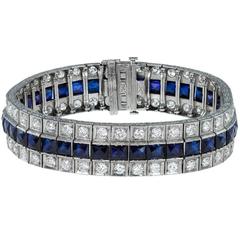 Vintage 20th Century Art Deco Platinum, Sapphire & Diamond Bracelet, circa 1930