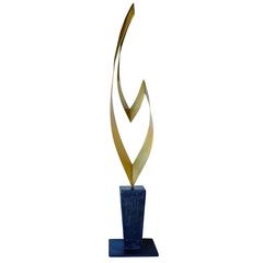 Brass and Marble Abstract "Ribbon" Sculpture by Curtis Jere for Artisan House 2