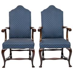 19th Century Pair of Walnut Open Armchairs