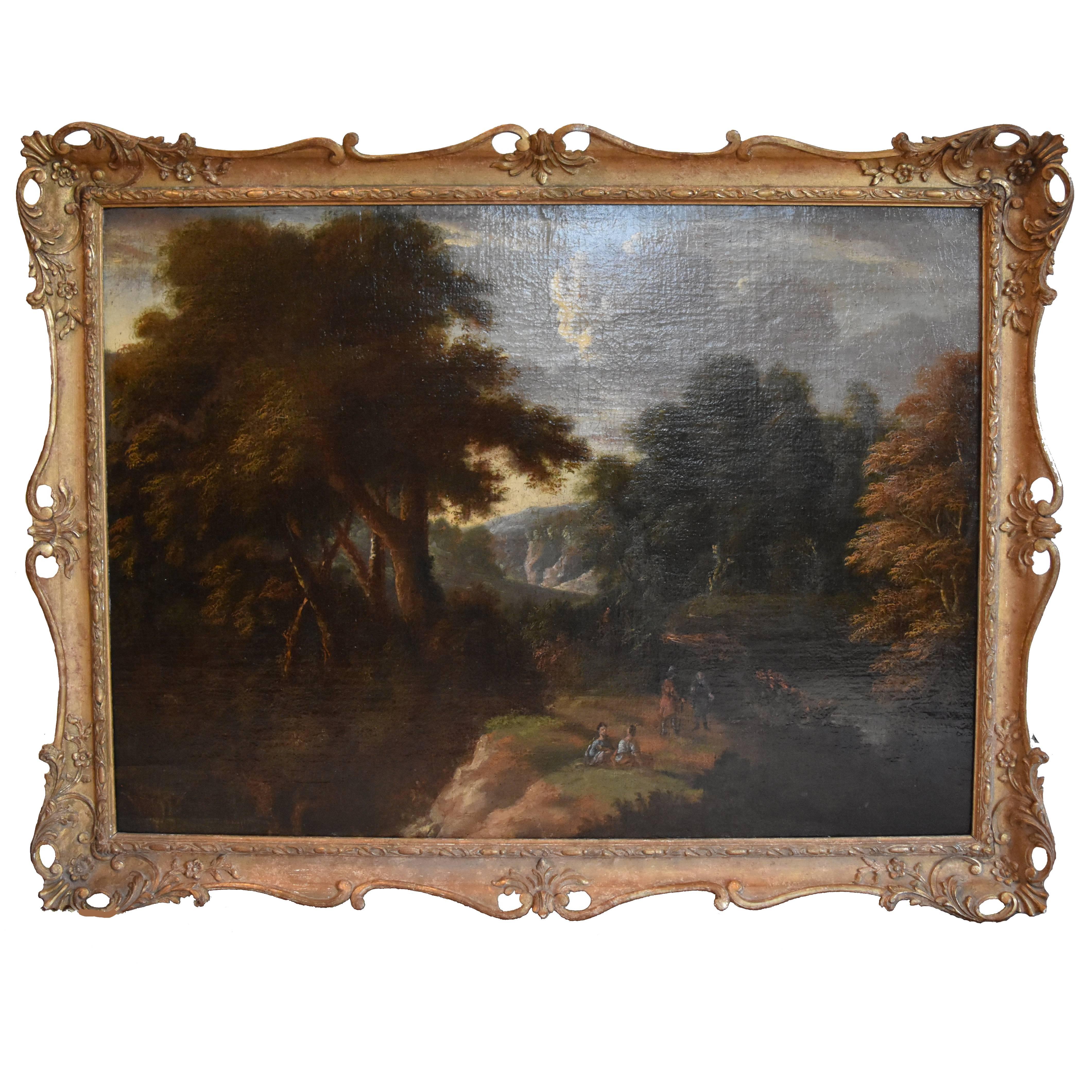 17th Century English Landscape in Giltwood Frame