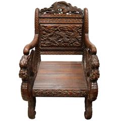 Japanese Carved Wood Dragon Chair