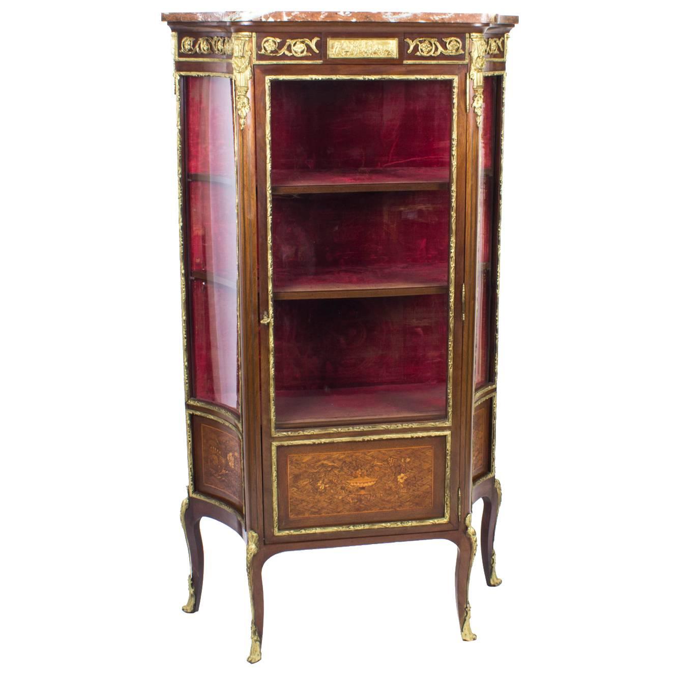19th Century French Louis Revival Parquetry Display Cabinet For Sale