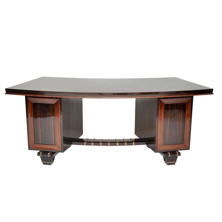 Art Deco Macassar Ebony Pedestal Desk in the Manner of Emile-Jacques Ruhlmann For Sale