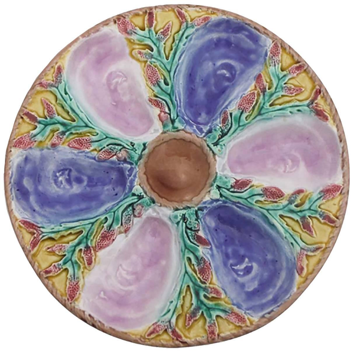 19th Century Majolica Pink and Purple Oyster Plate S.Fielding and Co
