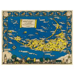 Antique Rare Decorative Map of Nantucket Designed Jack Atherton, circa 1937