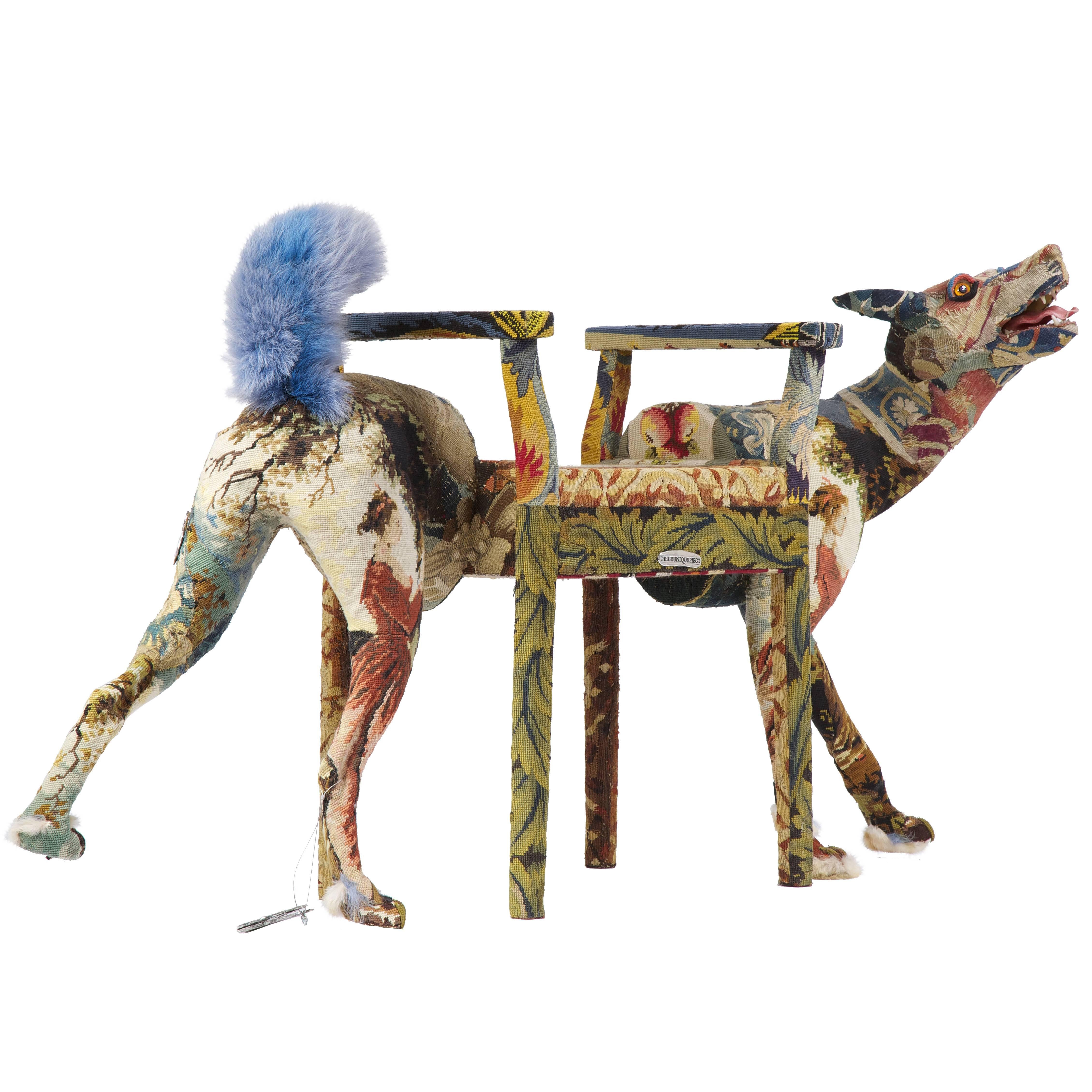 Frederique Morrel, Needlepoint Wolf Bench For Sale