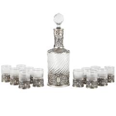 19th Century French Silver Mounted Cased Liquor Set by Alphonse Debain 19th Century French Silver Mounted Cased Liquor Set by Alphonse Debain