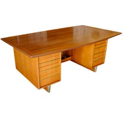 Retro Mid-Century "The Boss" Mahogany Executive Desk with Brass Pulls