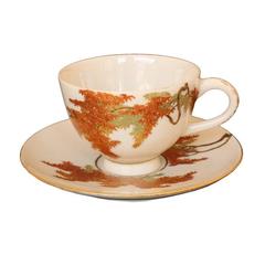 20th Century Japanese Cup and Saucer, Satsuma Ceramics by Yabu Meizan, Red Maple 6