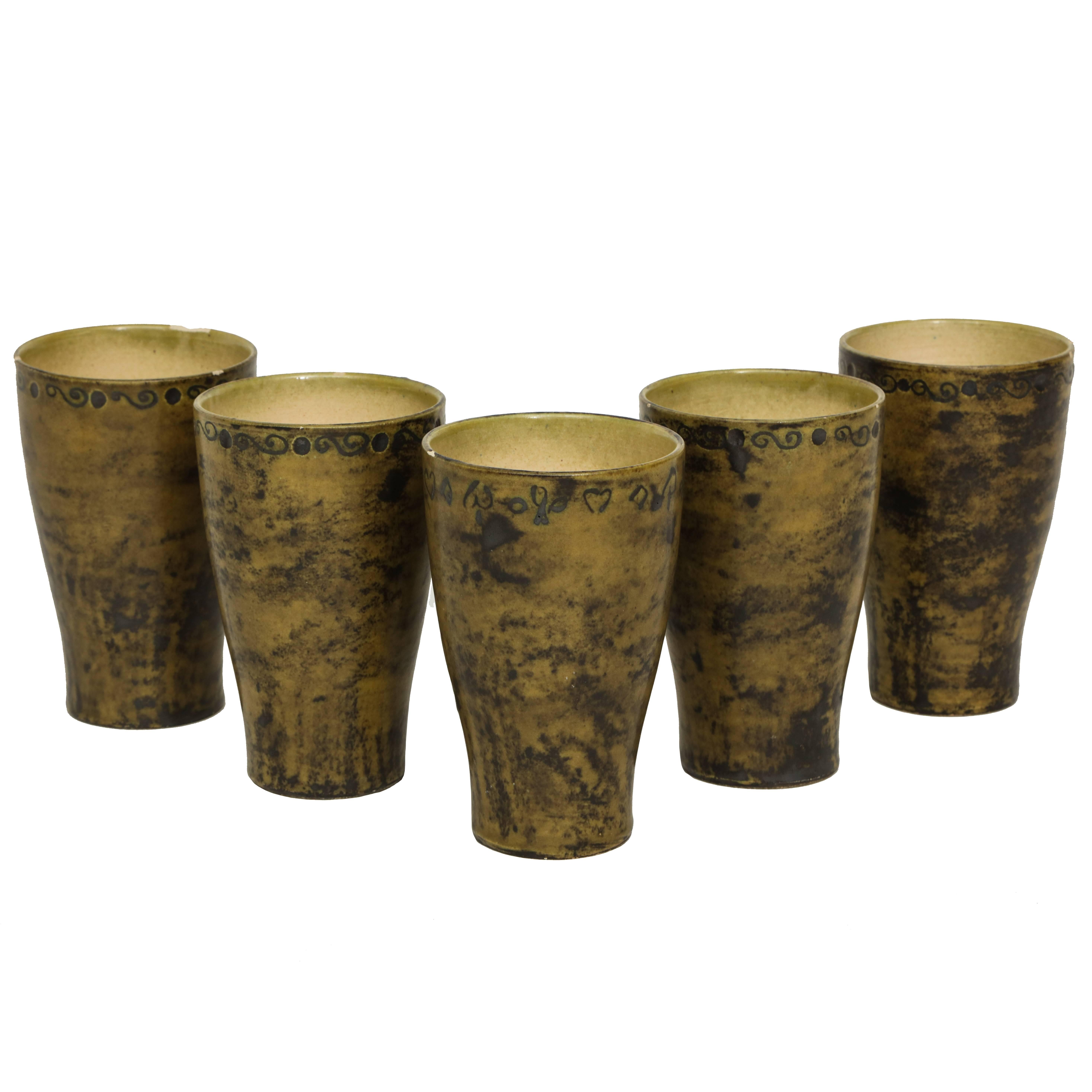 Jacques Blin Five Ceramic Cups or Vases Mid-Century, France, 1950s