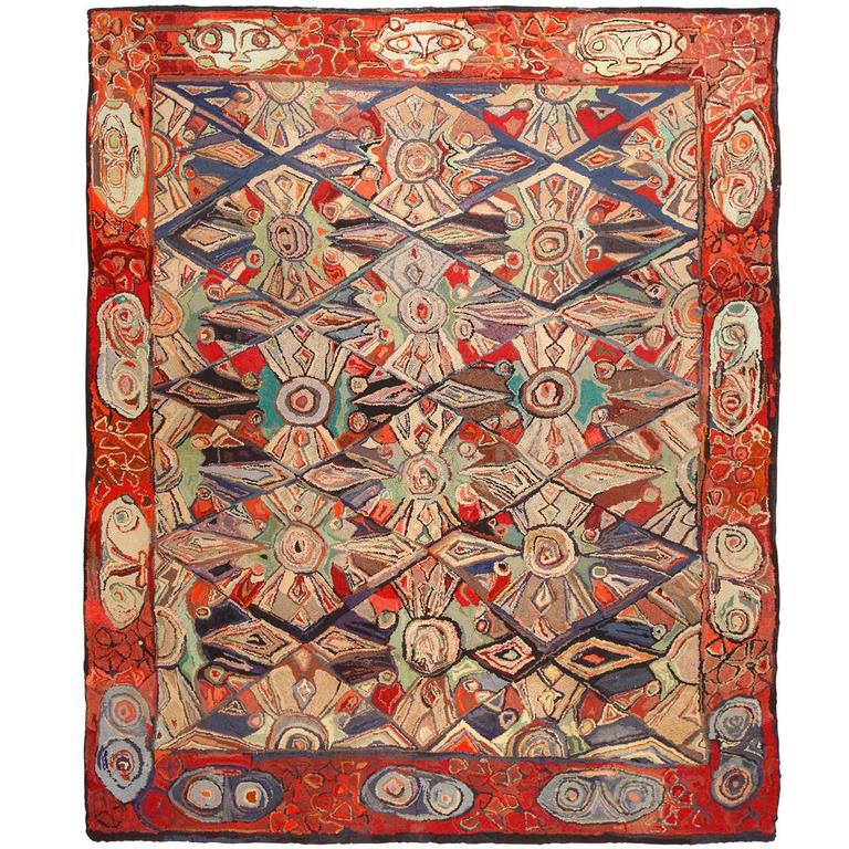 Breathtaking Antique Hooked Rug For Sale at 1stdibs